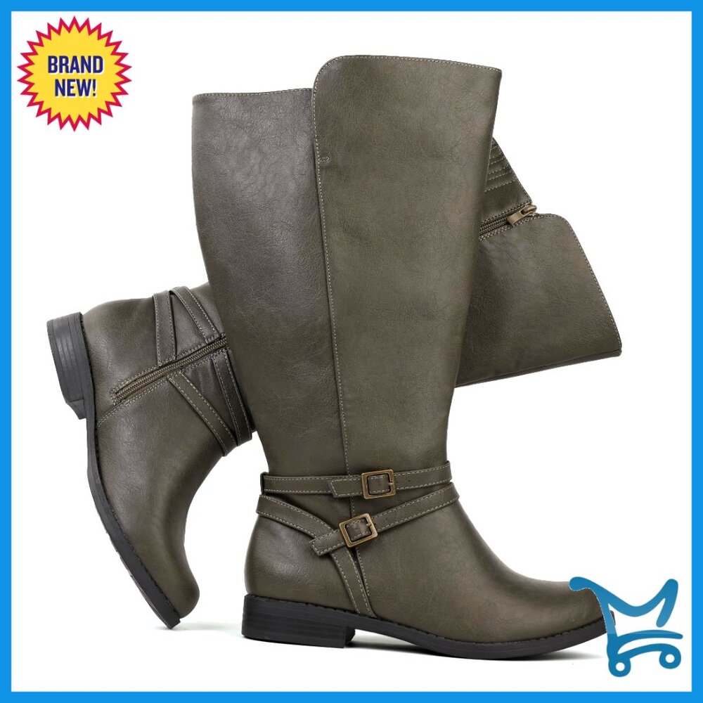 Super Extra Wide Calf Knee High Riding Boots With Side Zipper & Buckles